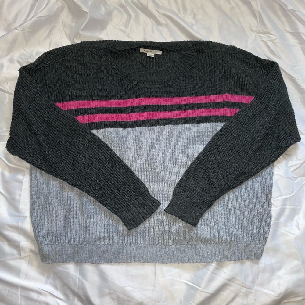 American Eagle Striped Crew Neck Waffle Sweater